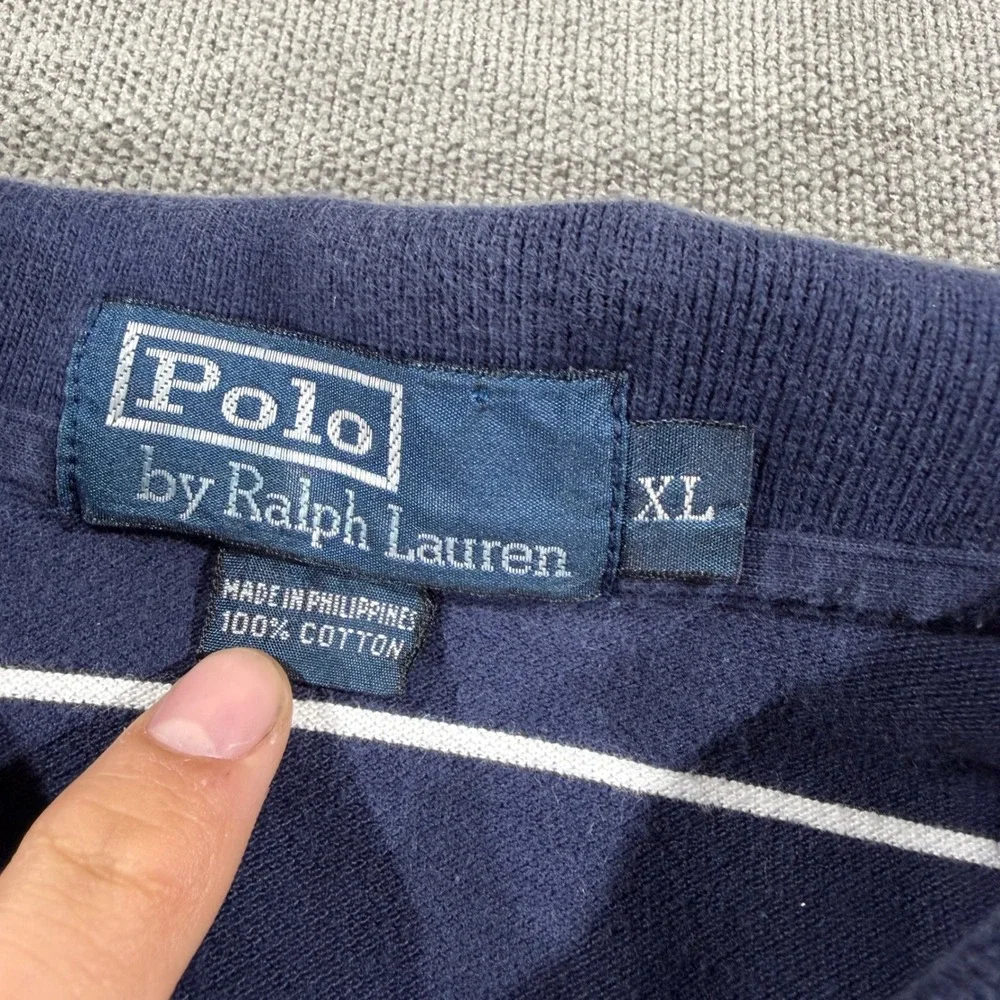 Polo Ralph Lauren Polo Shirt Mens XL Navy Blue Excellent Striped Cotton Pony